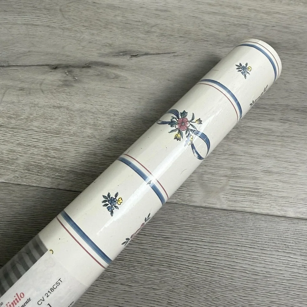 Borden Vinyl Coated Wallpaper Roll White Floral Country Stripe Prepasted WC4252